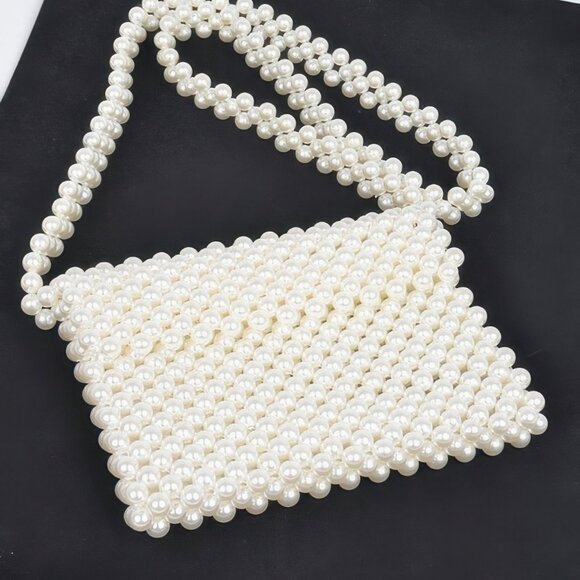 Hand Made Faux Pearl Bead Flap Crossbody Bag - Picture 3 of 4